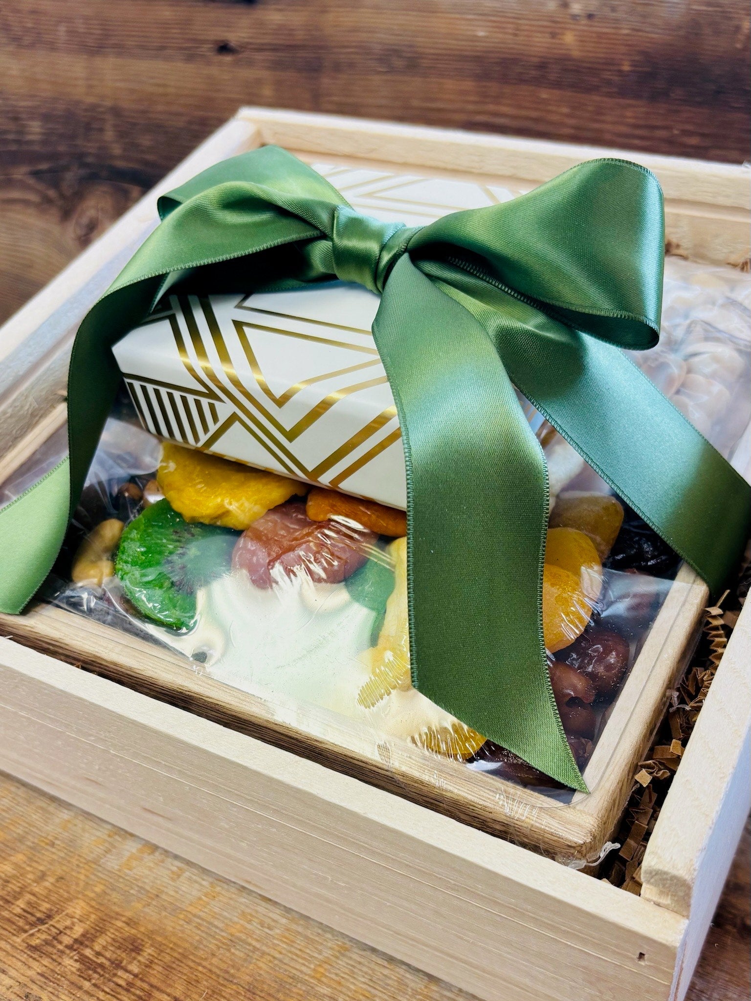 California Dried Fruit & Pistachio Wood Gift Box with Luxe Chocolate - Nifty Package Co