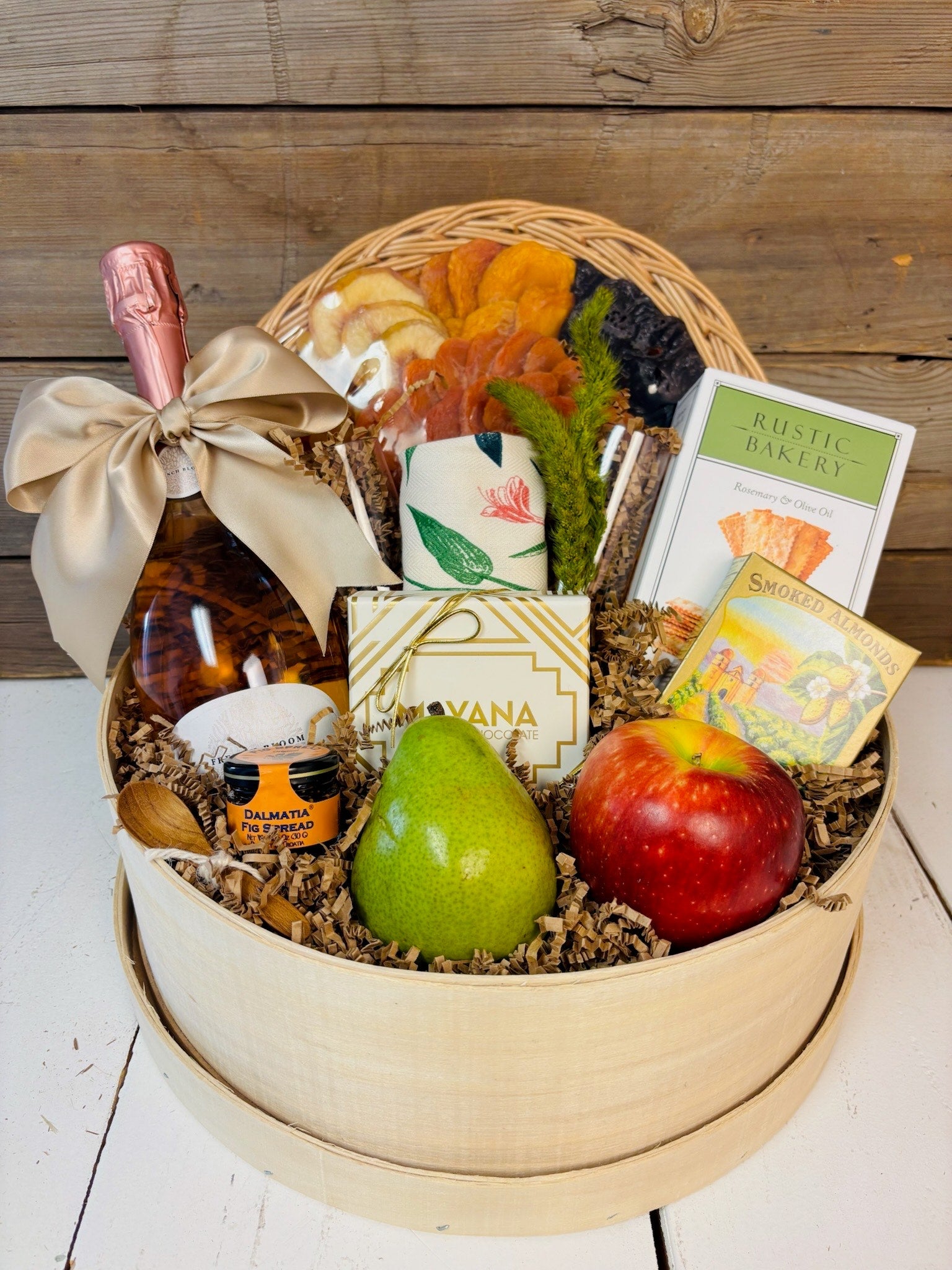 French Inspired Luxury Fruit & Non - Alcoholic Wine Basket Dried Fruit Gift - Supreme (Non - Alcoholic) - Nifty Package Co