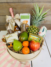French Inspired Luxury Fresh Fruit & Non - Alcoholic Wine Basket - Nifty Package Co